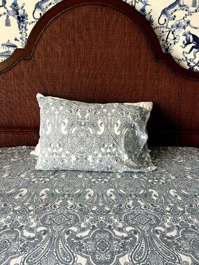 IKEA Jattevallmo TWIN Sheet Set Flat & Pillowcase Blue White Paisley 100% Cotton